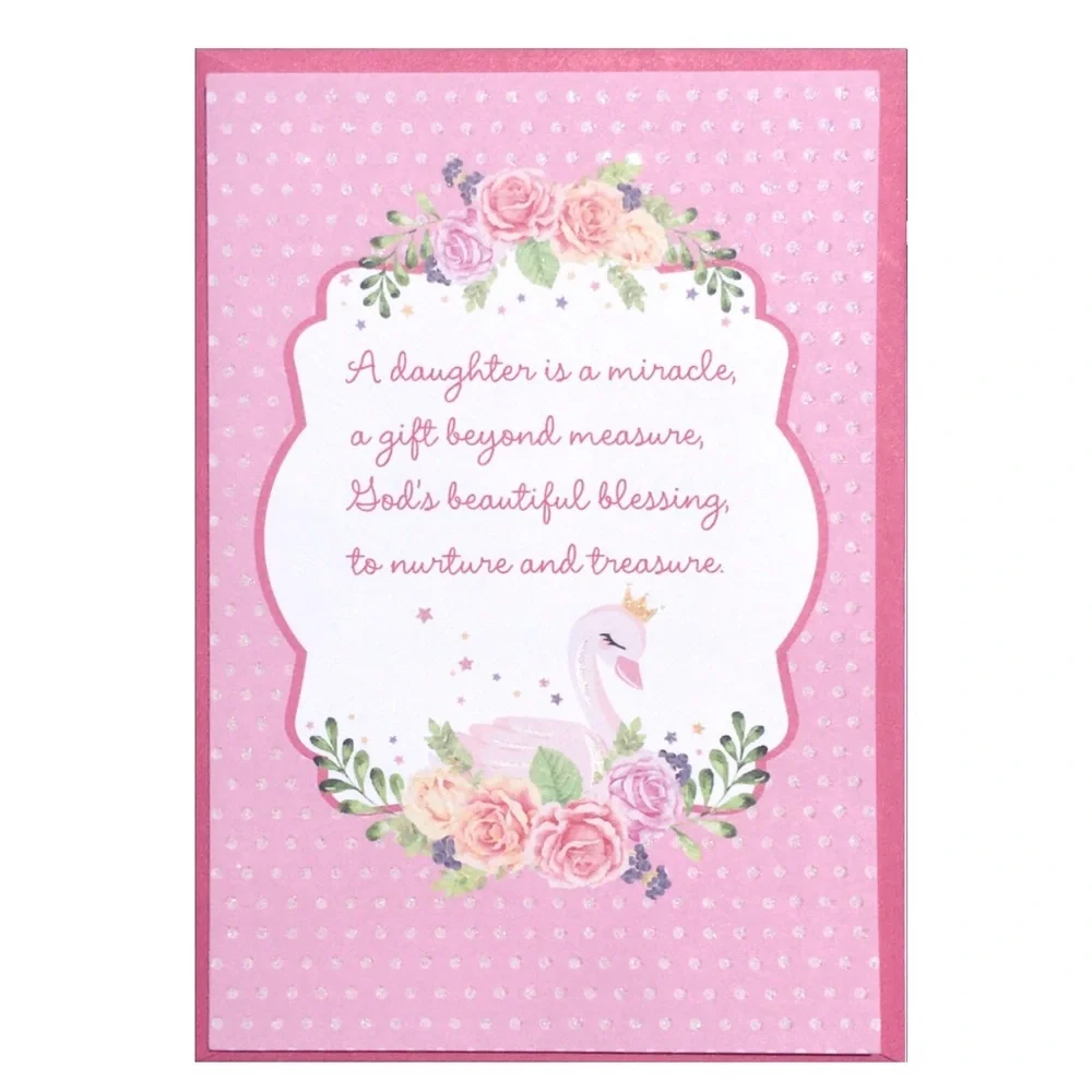 Floral Swan Congratulations Baby Shower Girl Shower Greeting Card (J3645)